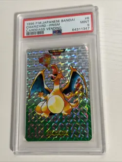 1996 Pokemon Japanese Bandai Carddass Charizard Green Prism PSA 9 MINT - Image 1