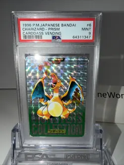 1996 Pokemon Japanese Bandai Carddass Charizard Green Prism PSA 9 MINT - Image 2