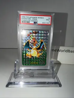 1996 Pokemon Japanese Bandai Carddass Charizard Green Prism PSA 9 MINT - Image 3