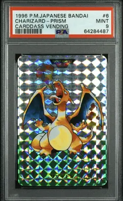 1996 Pokemon Japanese Bandai Carddass Charizard Green Prism PSA 9 MINT - Image 1