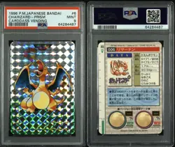 1996 Pokemon Japanese Bandai Carddass Charizard Green Prism PSA 9 MINT - Image 3