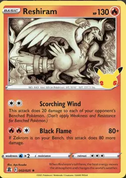 Pokemon TCG Reshiram 002/025 Celebrations Holo Rare NM/M - Image 1