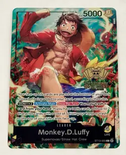 One Piece Monkey D. Luffy 2nd Anniversary Winner Card Gold Foil English ST13-003 - Image 1