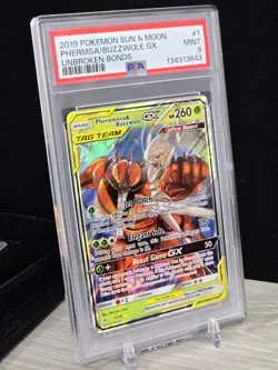 Pokemon Card Pheromosa & Buzzwole GX 1/214 Sm-Unbroken Bonds Tag Team Holo PSA 9 - Image 1