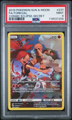 2019 POKEMON SUN & MOON COSMIC ECLIPSE SECRET #237 FULL ART/TORKOAL PSA 9 - Image 1