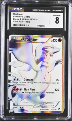 CGC 8 Reshiram 2011 Black & White 113/114 Ultra Rare Holo Pokemon Card - Image 1
