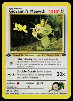 Pokemon Card - Giovanni's Meowth Gym Challenge 43/132 Uncommon 1st Edition - Image 1