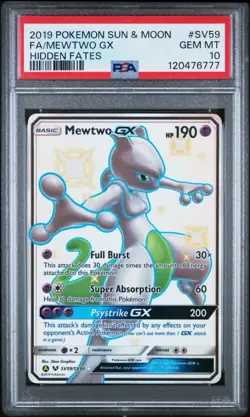 PSA 10 GEM MINT 2019 Pokemon Sun & Moon Hidden Fates #SV59 FA/Mewtwo GX - Image 1