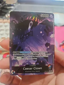 One Piece OP10-002 Caesar Clown Alt Art (Parallel) Leader Royal Blood English NM - Image 1