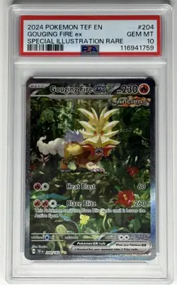 2024 POKEMON TEF EN GOUGING FIRE EX #204 SPECIAL ILLUSTRATION RARE PSA 10 - Image 1