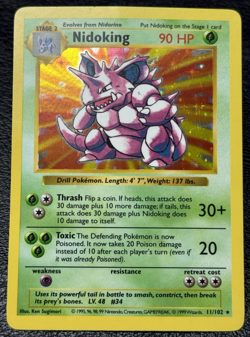 Nidoking 11/102 - Shadowless Holo Rare - Vintage Pokemon TCG: Base Set - HP - Image 1