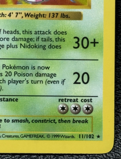 Nidoking 11/102 - Shadowless Holo Rare - Vintage Pokemon TCG: Base Set - HP - Image 4