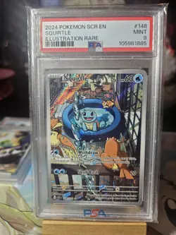 Pokemon Squirtle Holo TCG Card 148/142 Stellar Crown Illustration, PSA 9 - Image 1