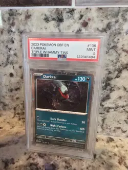 2023 POKEMON OBF EN-OBSIDIAN FLAMES TRIPLE WHAMMY TIN #136 DARKRAI PSA 9 - Image 1
