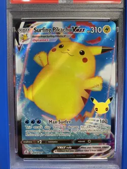 2021 POKEMON CELEBRATIONS #009 FULL ART/SURFING PIKACHU VMAX PSA 10 - Image 1