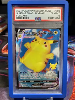 2021 POKEMON CELEBRATIONS #009 FULL ART/SURFING PIKACHU VMAX PSA 10 - Image 2