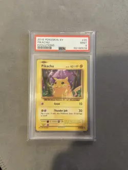 PINK BACKGROUND ERROR Pikachu Evolutions 35/108 Regular Common Pokemon TCG PSA 9 - Image 1