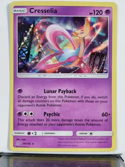 HOLO Cresselia 59/156 LP - Ultra Prism Sun Moon Pokemon Card $2 Flat Shipping - Image 1