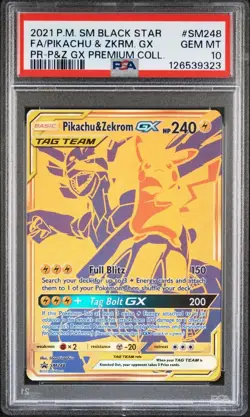 2021 POKEMON SM BLACK STAR PROMO #SM248 FULL ART/PIKACHU & ZEKROM GX PSA 10 - Image 1