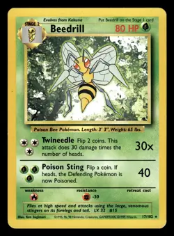 Beedrill 17/102 Rare Base Set Pokemon Card - 4 - Image 1