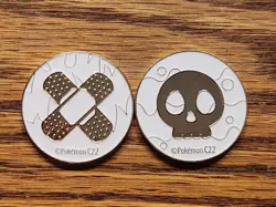 Pokemon Burn & Poison Skull Band Aids Metal Coin Coins Gold White C22 NEW - Image 1