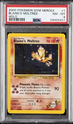 2000 POKEMON GYM HEROES HOLO #1 BLAINE'S MOLTRES PSA 8 - Image 1