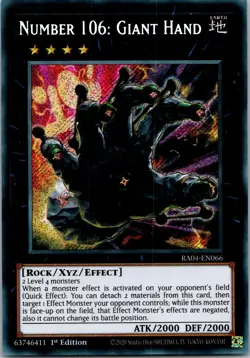 Yugioh Number 106: Giant Hand RA04-EN066 1st Edition Secret Rare NM - Image 1