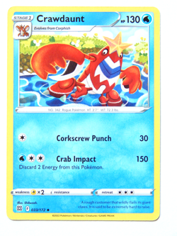 Crawdaunt 033/172 (NM, Pokemon Card, Brilliant Stars, 2022, Water, Uncommon) - Image 1