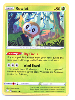 Rowlet 006/072 (NM, Pokemon Card, Shining Fates, 2021, Grass, Common) - Image 1