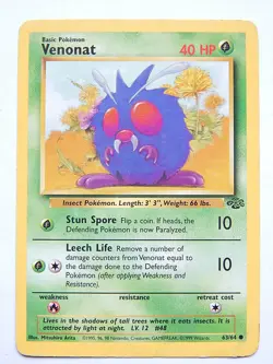 Venonat 63/64 (MP, Pokemon Card, Vintage , Jungle, 1999, Grass, Common) - Image 1