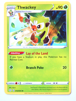 Thwackey 012/072 (NM, Pokemon Card, Shining Fates, 2021, Grass, Uncommon) - Image 1