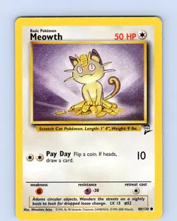 Pokemon TCG Meowth Base Set 2 80/130 Unlimited Common Card WOTC Played MP - Image 1