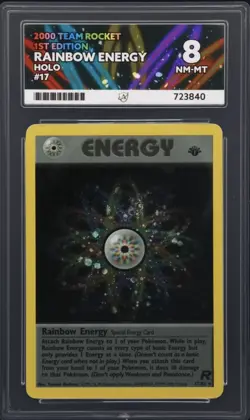 Rainbow Energy Team Rocket Holo Card 17/82 First Edition ACE GRADED 8 NM-MT - Image 1