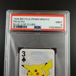 PSA 9 Pikachu Three of Clubs Graded Pokemon Mini Bicycle Card - Image 2