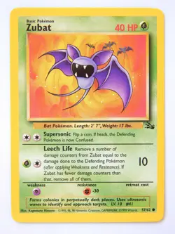 Zubat 57/62 (LP, Pokemon Card, Vintage , Fossil, 1999, Grass, Common) - Image 1