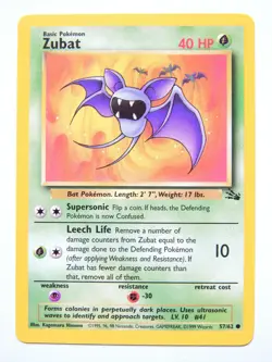 Zubat 57/62 (NM, Pokemon Card, Vintage , Fossil, 1999, Grass, Common) - Image 1