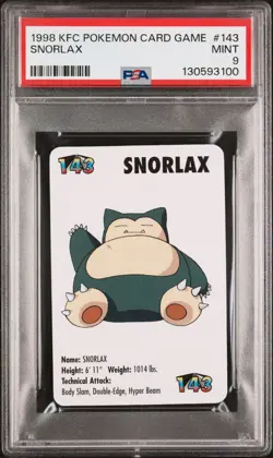 1998 KFC POKEMON CARD GAME 143 SNORLAX PSA 9 - Image 1