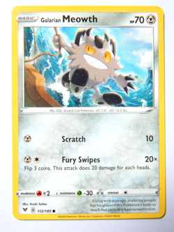 Galarian Meowth 112/185 (NM, Pokemon Card, Vivid Voltage, 2020, Metal, Common) - Image 1