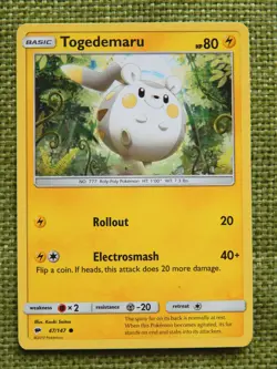 Togedemaru 47/147 (NM, Pokemon Card, Burning Shadows, 2017, Lightning, Common) - Image 1