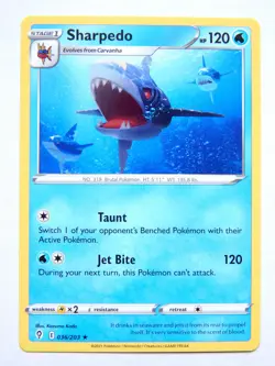 Sharpedo 036/203 (NM, Pokemon Card, Evolving Skies, 2021, Water, Rare) - Image 1
