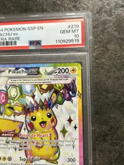 2024 POKEMON SSP EN-SURGING SPARKS ULTRA RARE #219 PIKACHU EX PSA 10 - Image 4