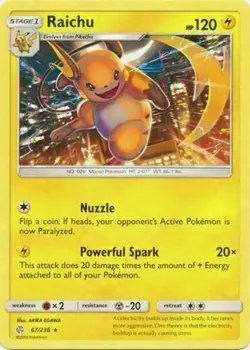 Raichu 67/236 S&M Cosmic Eclipse RARE PERFECT MINT! Pokemon - Image 1