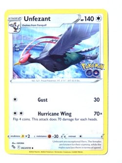 Unfezant 063/078 (NM, Pokemon Card, Pokemon Go, 2022, Colorless, Uncommon) - Image 1
