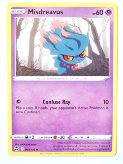 Misdreavus 063/195 (NM, Pokemon Card, Silver Tempest, 2022, Psychic, Common) - Image 1