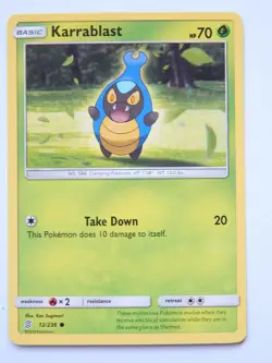 Karrablast 12/236 (NM, Pokemon Card, Unified Minds, 2019, Grass, Common) - Image 1