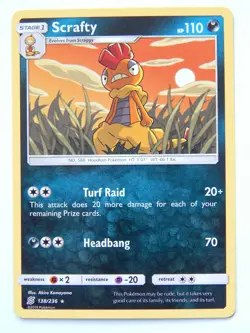 Scrafty 138/236 (NM, Pokemon Card, Unified Minds, 2019, Darkness, Rare) - Image 1