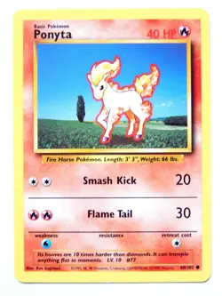Ponyta 60/102 (LP, Pokemon Card, Vintage, 1999, Base Set, Fire, Common) - Image 1