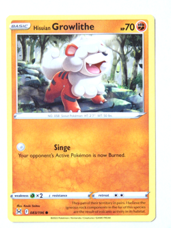 Hisuian Growlithe 083/196 (NM, Pokemon Card, Lost Origin, Fighting, Common) - Image 1