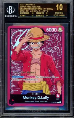 BGS 10 Super Pre-Release Monkey D Luffy Leader ST01-001 One Piece. BLACK Label - Image 1