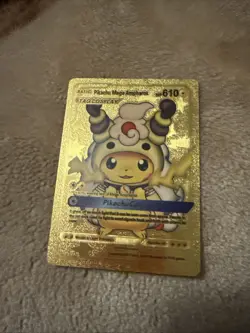 Pikachu Mega Ampharos Tag Cosplay Gold Foil Pokemon Fan Art Card HP610 - Image 1
